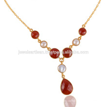 Red Onyx und Perle 925 Silber Gold Vermeil Drop Halskette